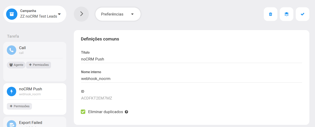 A tarefa noCRM Push